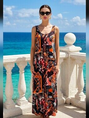 Jostar Women's Floral Print Vibrant Maxi Dress Size Small